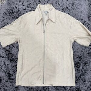 Urban | Men’s Chain Link Zip Up Terry Shirt, White Small